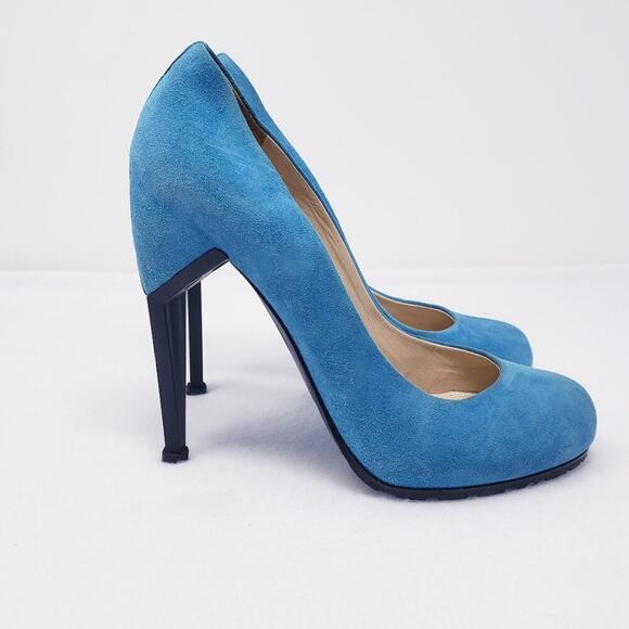 Nicholas Kirkwood Blue Suede Almond Toe Heels Pumps Made In Italy SZ 39 EU - Picture 1 of 8